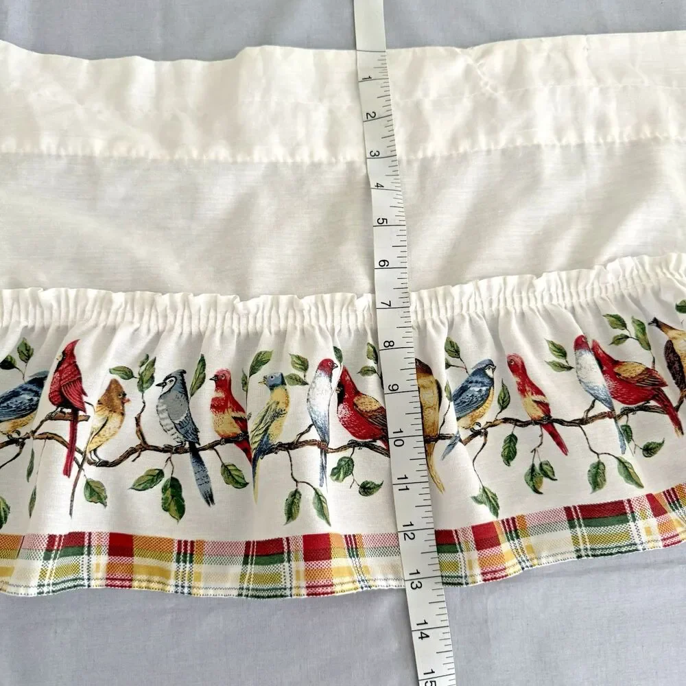 Vtg Window Toppers Songbirds Plaid Valance Ruffle Cardinal Blue Jay Birds 13x51